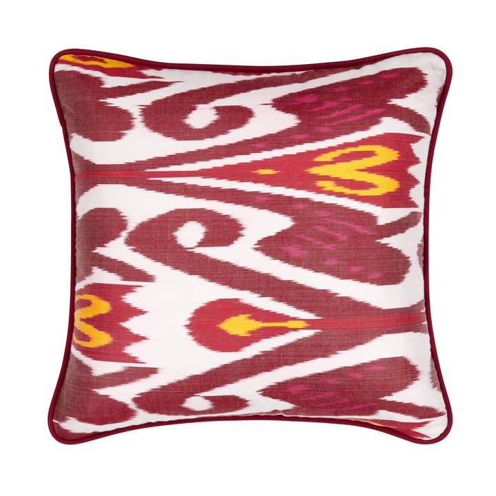 Burdeos, rosa y rojo - Diseño ikat tejido a mano para venta al por mayor de Rosanna Lonsdale