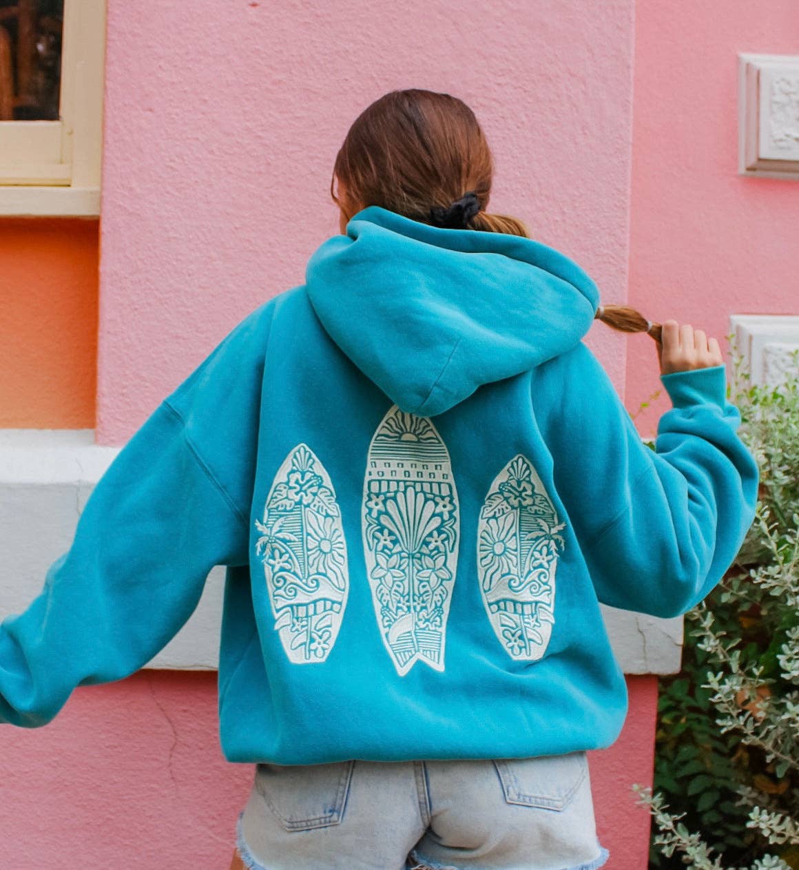 Rosa Clothing - Wholesale Hoodie - Women's - Floral surfboard Embroidered fleece oversized Hoodie3