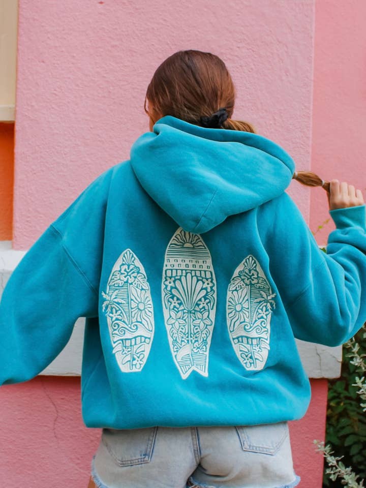 Rosa Clothing - Wholesale Hoodie - Women's - Floral surfboard Embroidered fleece oversized Hoodie3