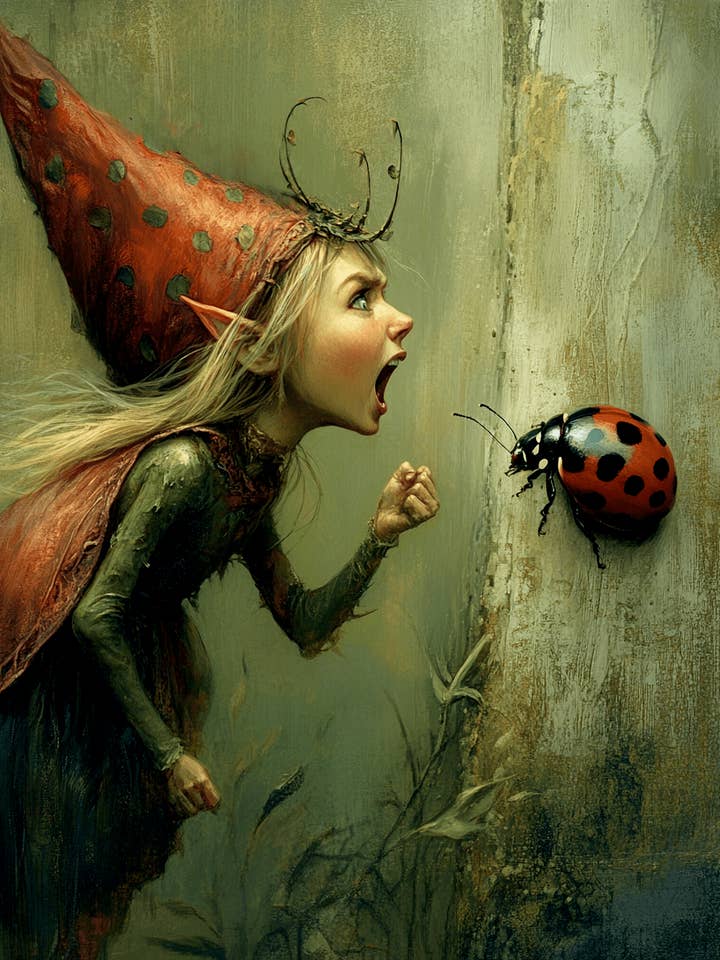 Fairy Scolding Bad Ladybug - Fairies Wall Art Prints – 8″x10″ Artwork for 11″x14″ Frame for wholesale by Mowbi