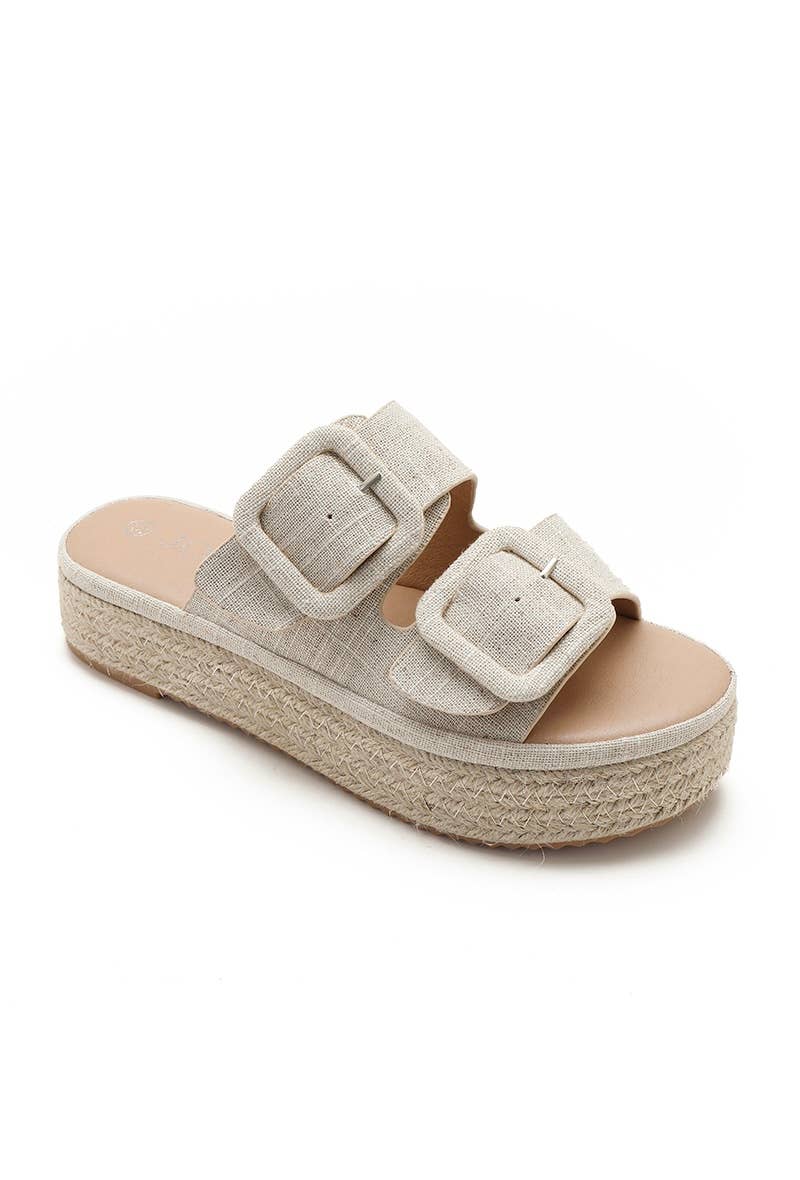 Joia Paris - Wholesale Mules - Women's - Wedge espadrille mules in double buckle canvas H8-8718