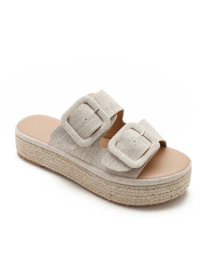 Joia Paris - Wholesale Mules - Women's - Wedge espadrille mules in double buckle canvas H8-8718