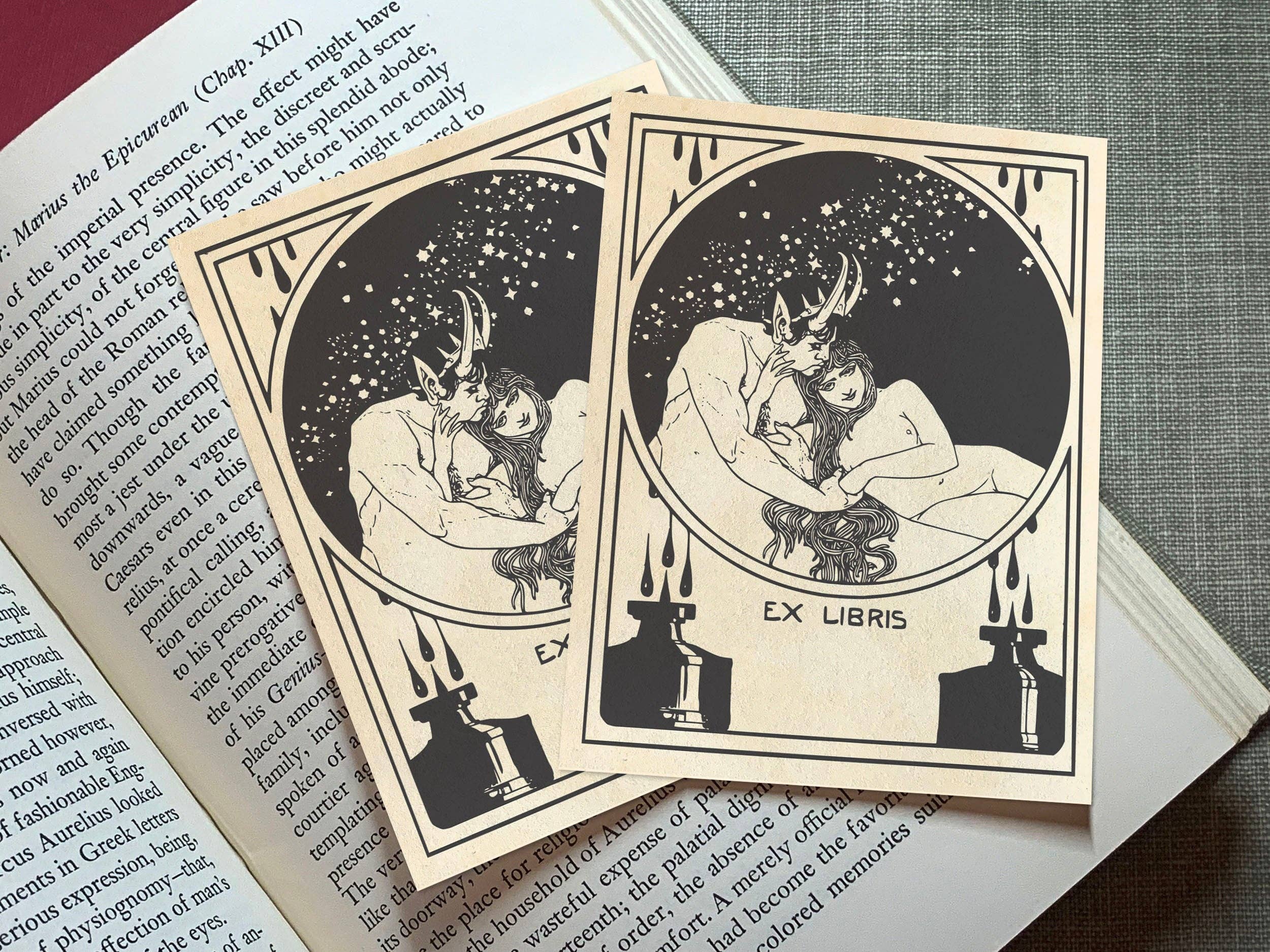 Ebon et Noir LLC - Wholesale Book Plate - Satyr and Nymph, Gummed Paper Ex-Libris Bookplates1