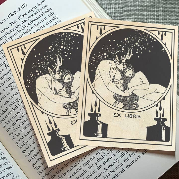 Ebon et Noir LLC - Wholesale Book Plate - Satyr and Nymph, Gummed Paper Ex-Libris Bookplates1