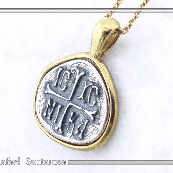 Protection cross coin Jesus Christ Wins necklace for wholesale by RAFAEL SANTAROSA