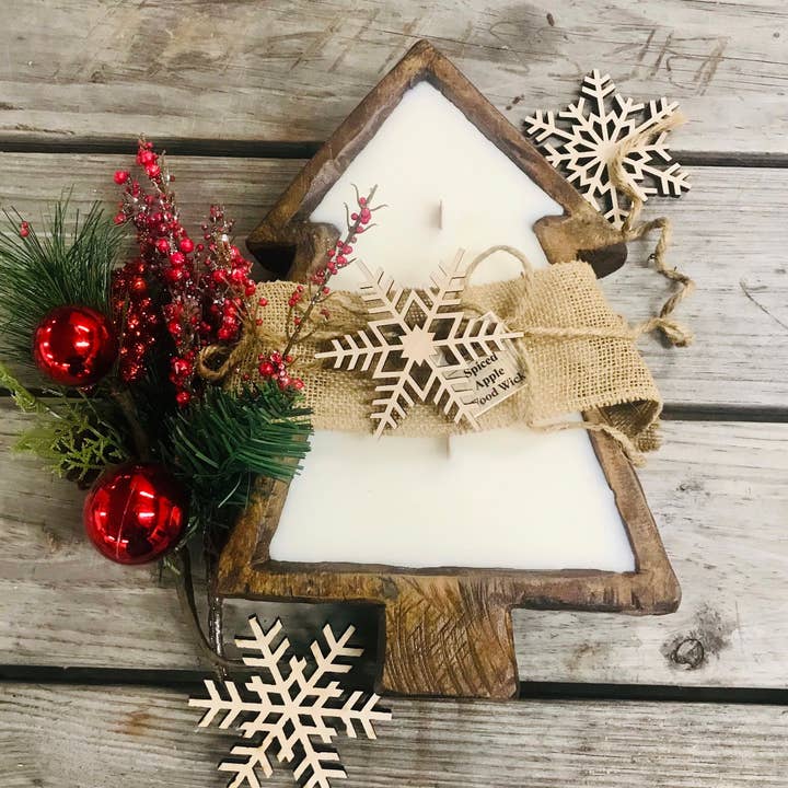 Midwest Candle Co. - Wholesale Jar/Filled Candle - Christmas Tree Wood Dough Bowl Candle1