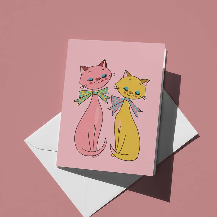 Pink Kitties Greeting Card for wholesale by Cosmic Flower