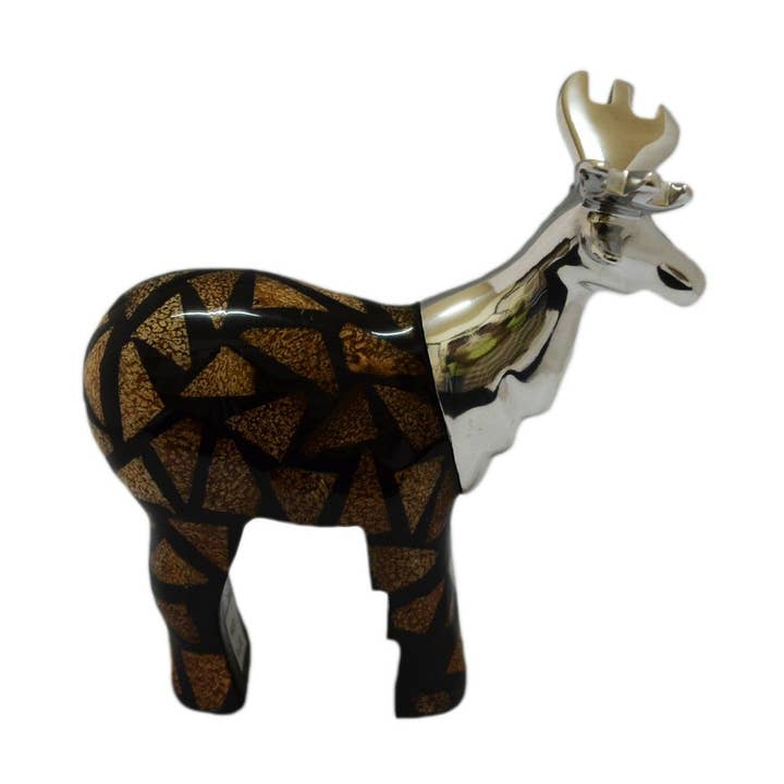 Moose Figurine in Recycled Aluminum and Natural Inserts for wholesale by Handcrafted Gift