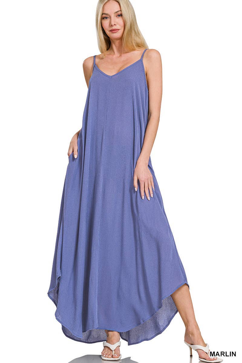 Vanilla Monkey – Engroshandel Kjole - Dame – Vævet Crinkle Cami Maxi kjole med sidelommer7