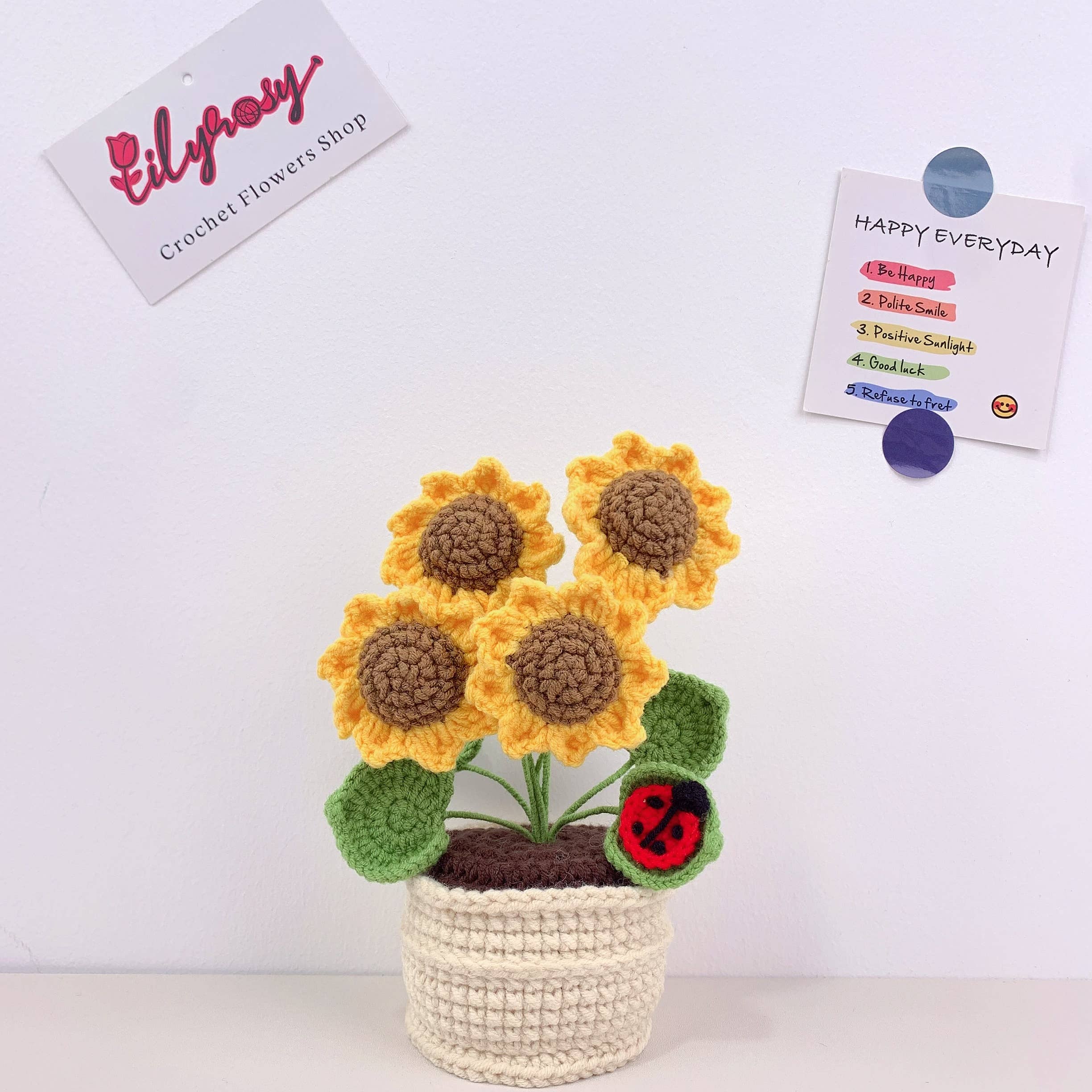 Lilyrosy（Duty free) - Wholesale Artificial Flowers - Crochet Sunflower plant pot, Handmade Valentine's Day gift1