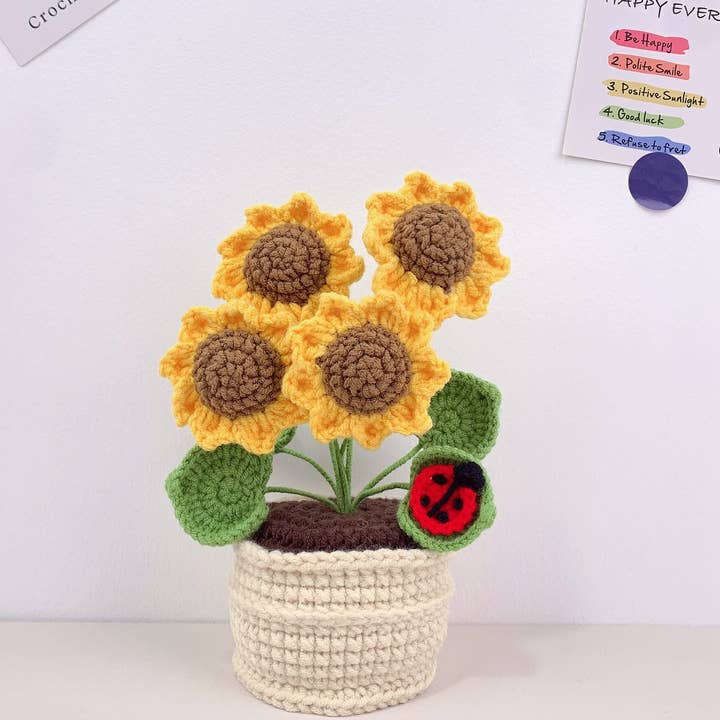 Lilyrosy(Duty free) - Wholesale Artificial Flowers - Crochet Sunflower plant pot, Handmade Valentine's Day gift1