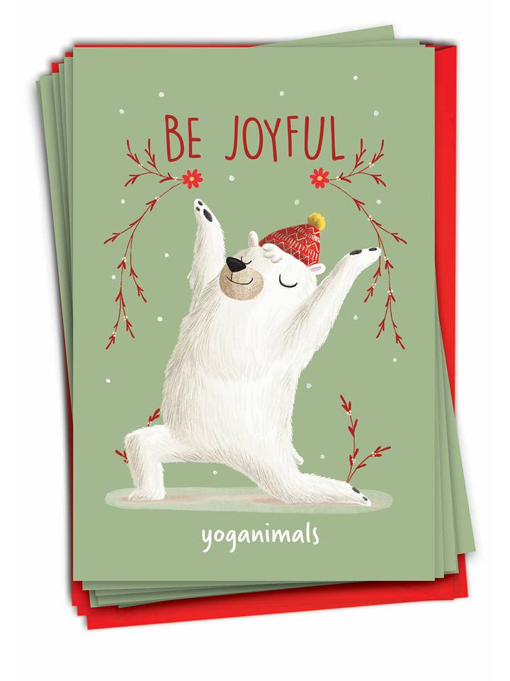 Scatola da 12 biglietti di Natale - Holiday Yoganimals-Bear per la vendita all'ingrosso da parte di NobleWorks