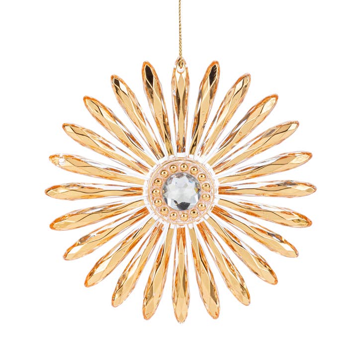 Gold Flower Burst Sparkle Ornament - 5in for wholesale by DEMDACO