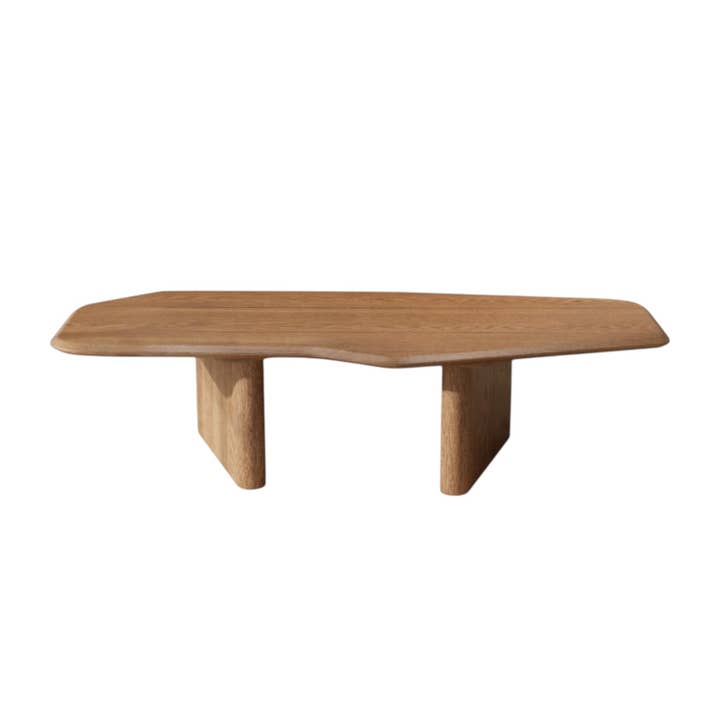 47" Natural Wood Free Form Double Pedestal Coffee Table for wholesale by HomeRoots