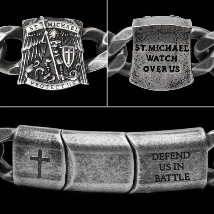 The Hero Company - Wholesale Charm/Dangle Bracelet - St. Michael's 'Protect Us' Cuban Link Bracelet: Helps Pair Veterans With A Service Dog Or Shelter Dog -Faire4