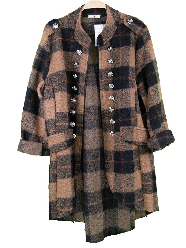 LeParisPetit by I Love Linen – Großhandel Jacke – Damen – SGT PEPPER JACKE IM MILITÄRSTIL, POLYWOLLMISCHUNG, HELLBRAUN/SCHWARZ0