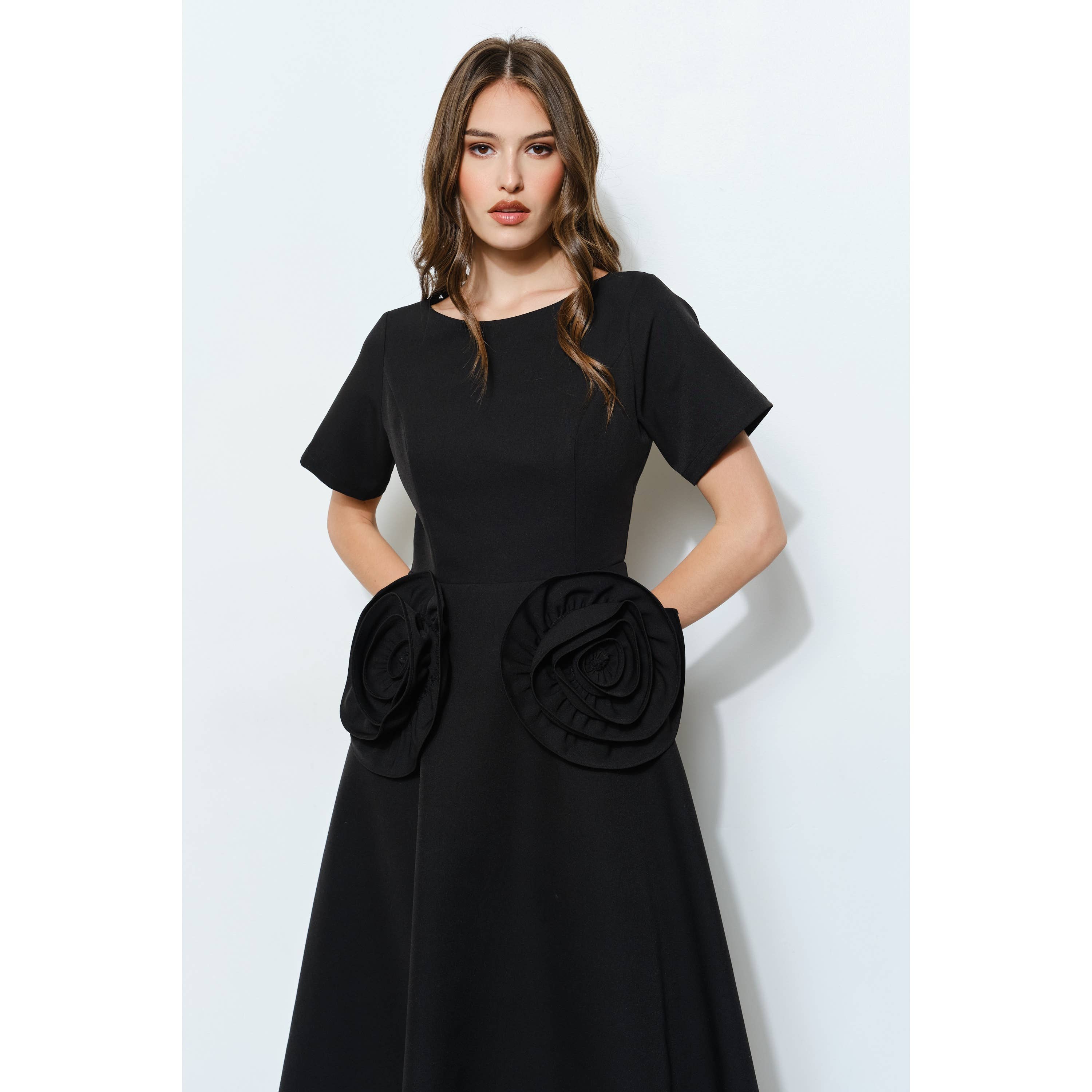 INA - Wholesale Dress - Women's - Elegant Rose Applique A-Line Midi Dress18