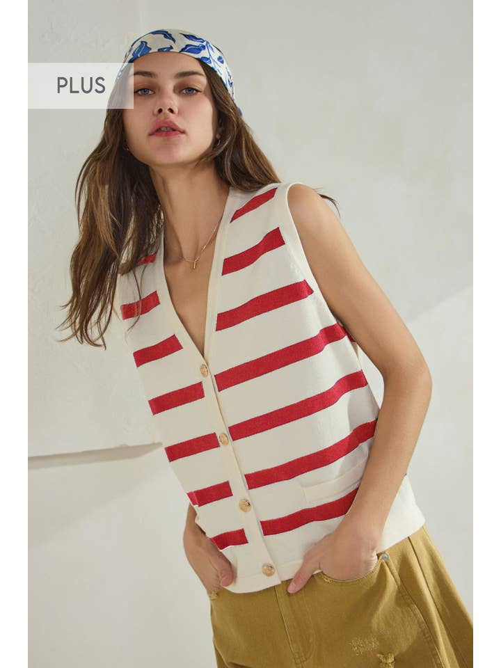 Oddi – Engroshandel Strikvest/slipover – Kvinder – Plus Sailor-kollektion Stribet Sweater Vest2