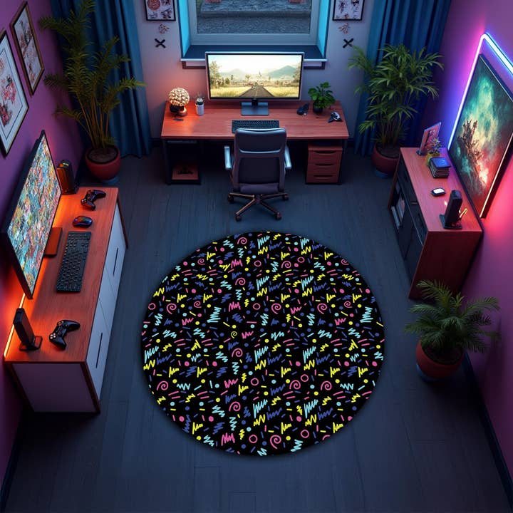 Rugendary Trade LLC - Wholesale Area Rug - 90s Arcade Game Room Rug: Black Nonslip Playroom Mat2