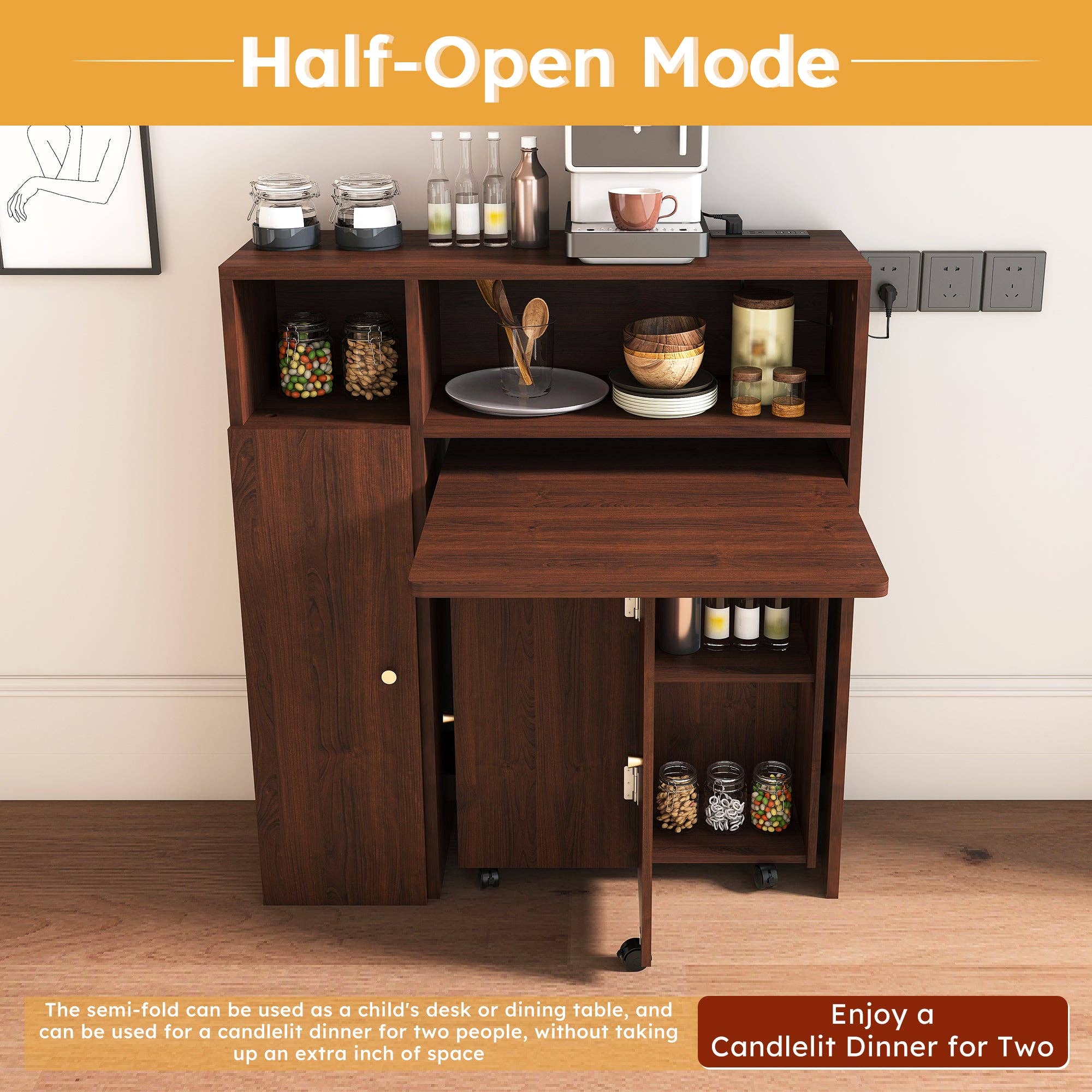 39F Inc. - Wholesale Sideboard - Folding Dining Table with Wall Storage and Power Socket8