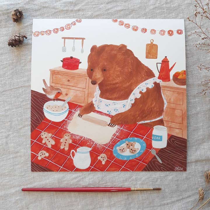 Bear and robin print for wholesale by Cécile Berrubé