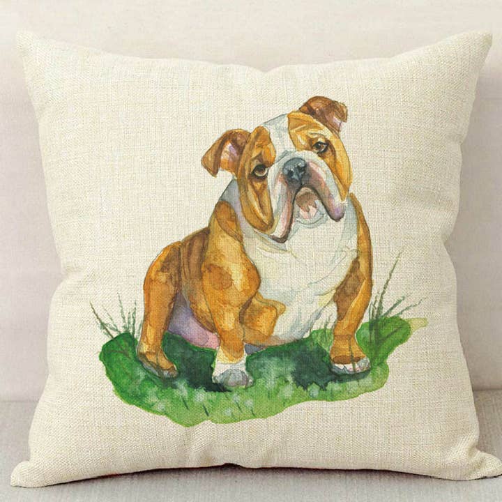 Watercolor English Bulldog Dog Pillow Case for wholesale by Meadowbrook Lane