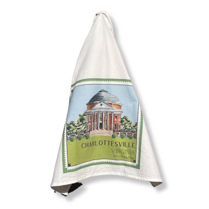 Flour Sack Towel - The Rotunda with Green Border for wholesale by Goose and Willow