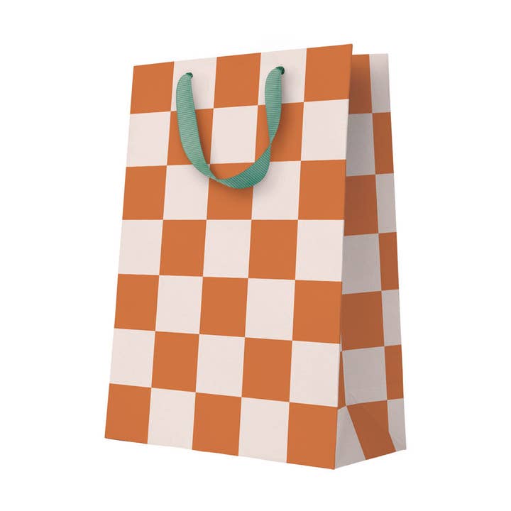 Burnt Sienna Checkerboard Large Gift Bag (12130) for wholesale by Ohh Deer UK + EU