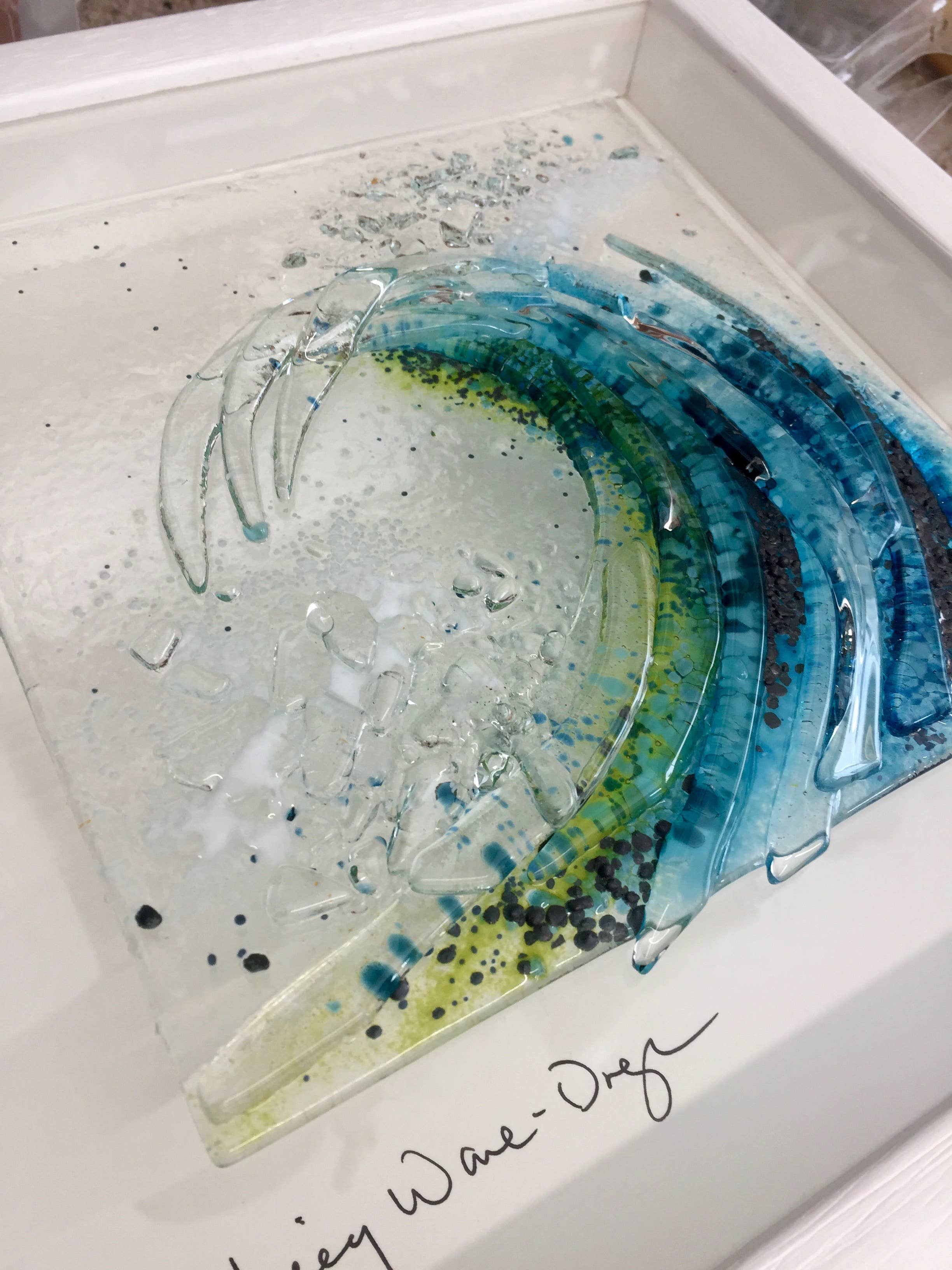Dreya Glass - Wholesale Wall Accent - Framed Fused Glass Small Breaking Wave Wall Art2