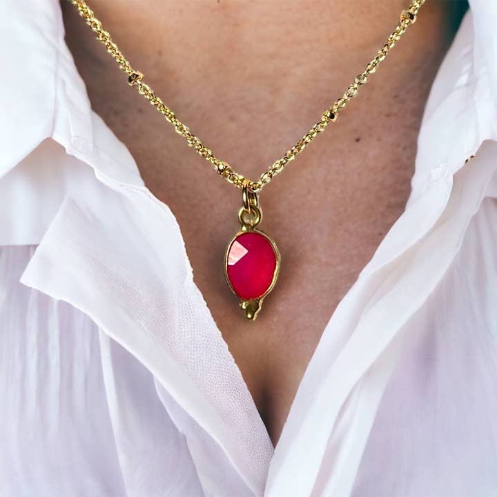 Fin guldpläterad rosa kalcedon sten hänge för wholesale av TOURMALYN