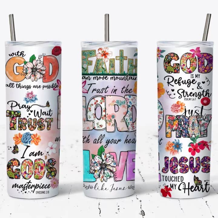 Gobelet Christian Collage Skinny 20 oz pour la vente par JAC Wholesale