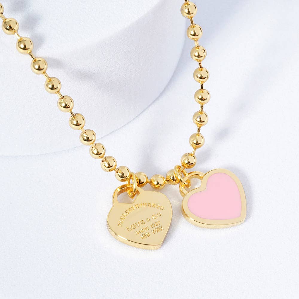 Sensibling Corp. – wholesale Pendant/charm necklace – Gold Dipped Double Heart Pendant Bubble Chain Necklace
3