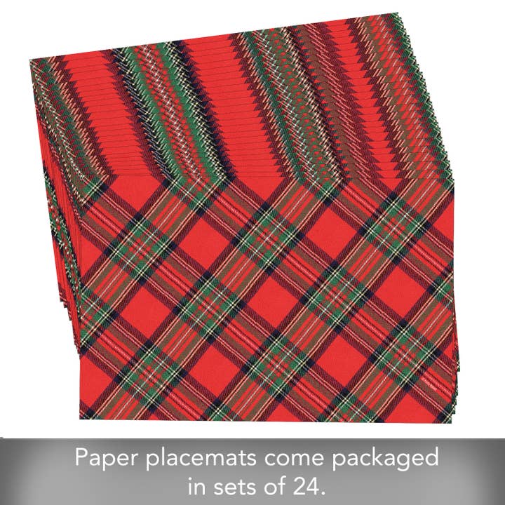 CounterArt/Highland Home/Thirstystone/CoasterStone - Wholesale Disposable placemat - "Christmas Plaid" Premium Paper Stock Placemats 24 Sheet2