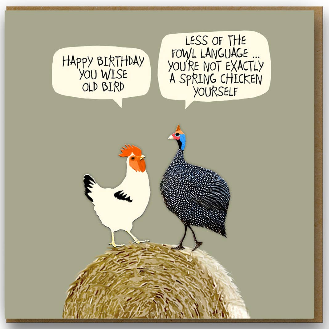 Sally Scaffardi Design - Venta al por mayor Tarjetas de cumpleaños - UW050 ... Divertida tarjeta de cumpleaños - Pollo joven / Viejo pájaro sabio1