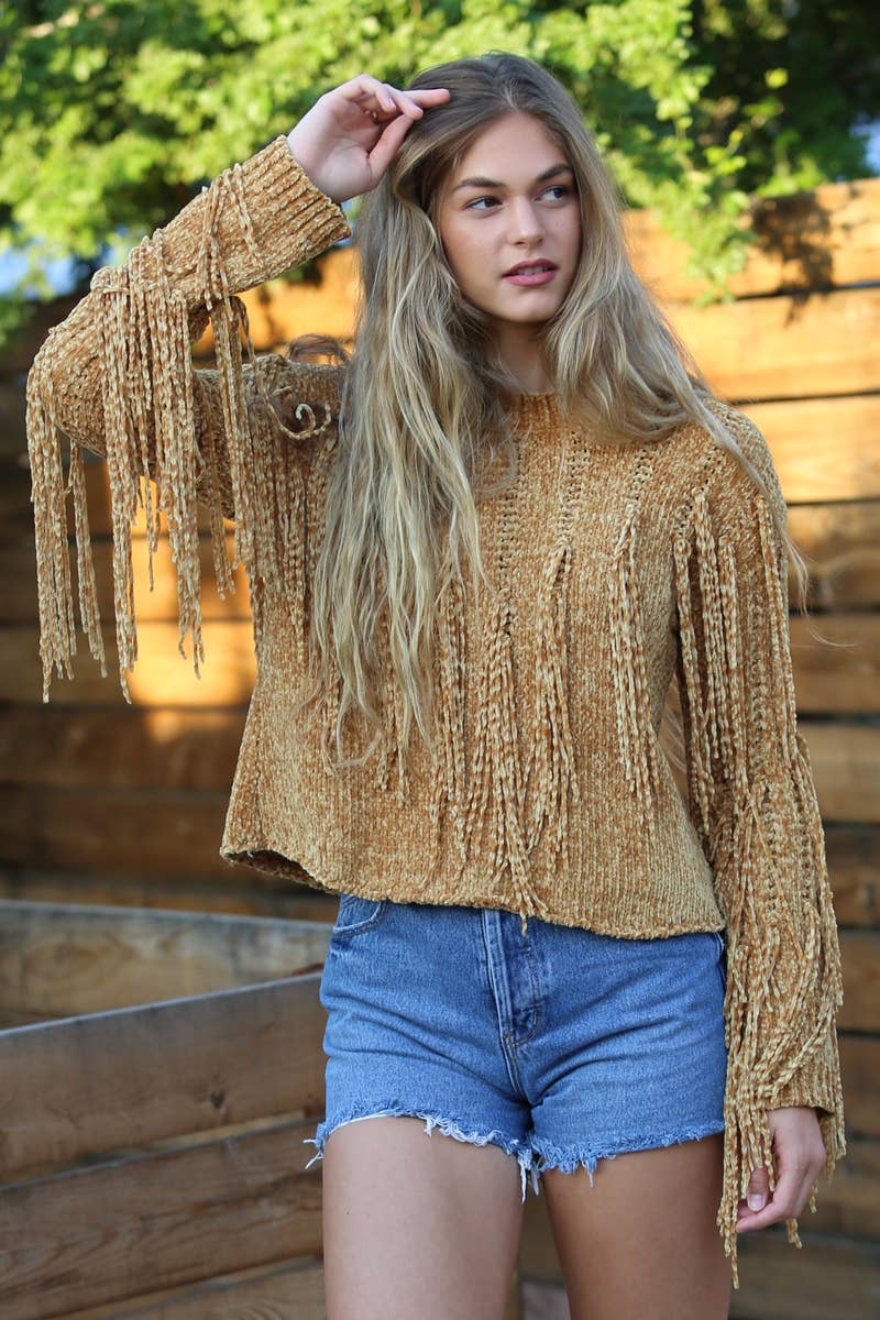 ANGIE - Wholesale Knit Sweater - Women's - XHH31-ASIS CHENILLE FRINGE PULLOVER SWEATER2