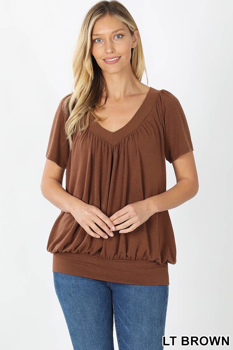 42POPS - Wholesale Blouse - Women's - ",.SHIRRED V-NECK SHORT SLEEVE TOP11