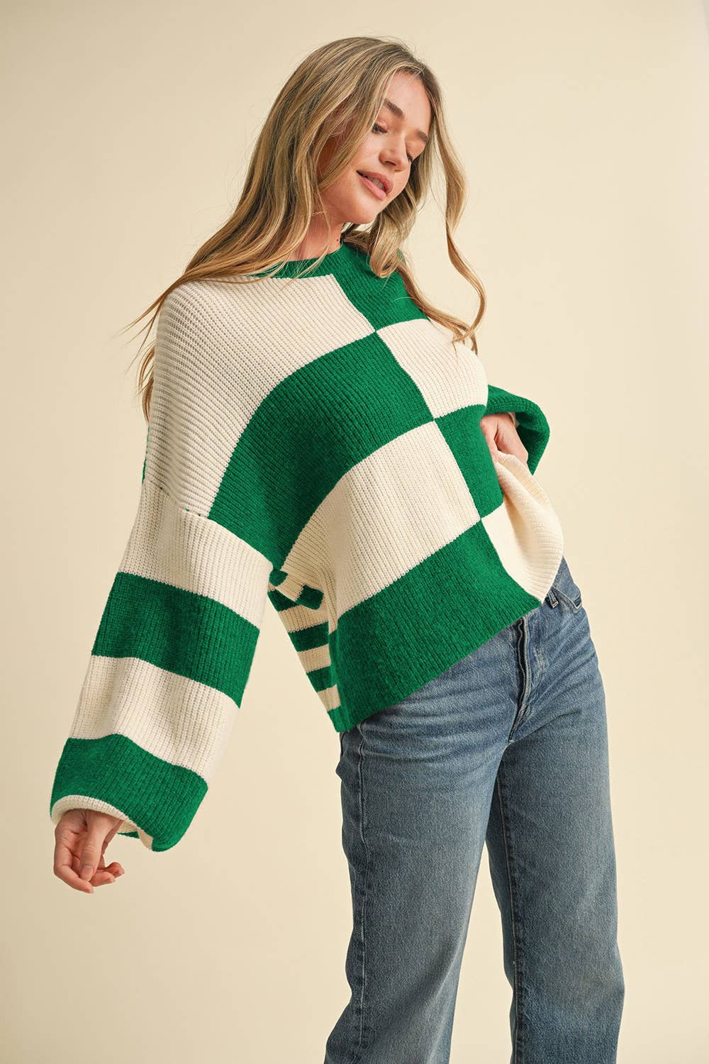 &MERCI - Wholesale Knit Sweater - Women's - OVERSIZED MIXED COLOR BLOCK SWEATER MSW1068111