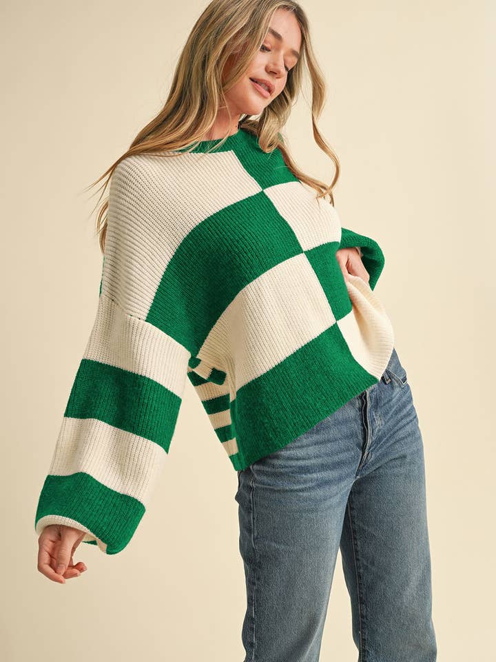 &MERCI - Wholesale Knit Sweater - Women's - OVERSIZED MIXED COLOR BLOCK SWEATER MSW1068111