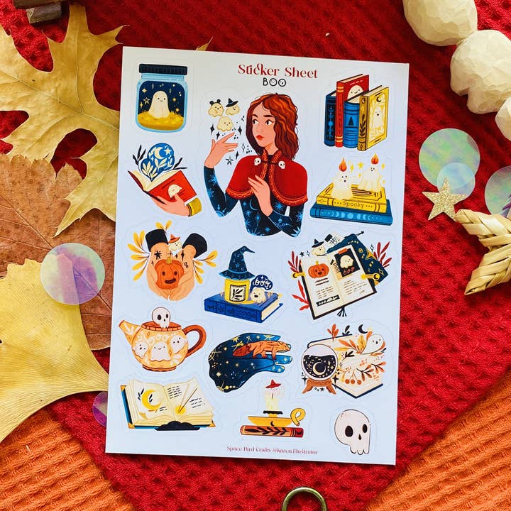 Folha de Autocolantes Decorativos de Fantasma Boo Halloween por atacado de Split Moon Studios