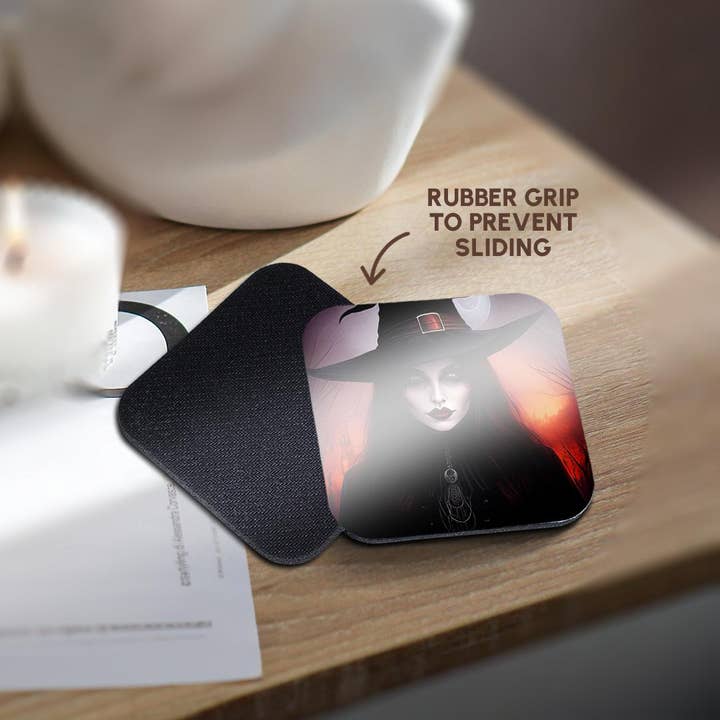 3dRose - Wholesale Coasters - 3dRose, Dark Fantasy Witch Lady, Red Light, Moon, Forest. Halloween Theme, Coaster10