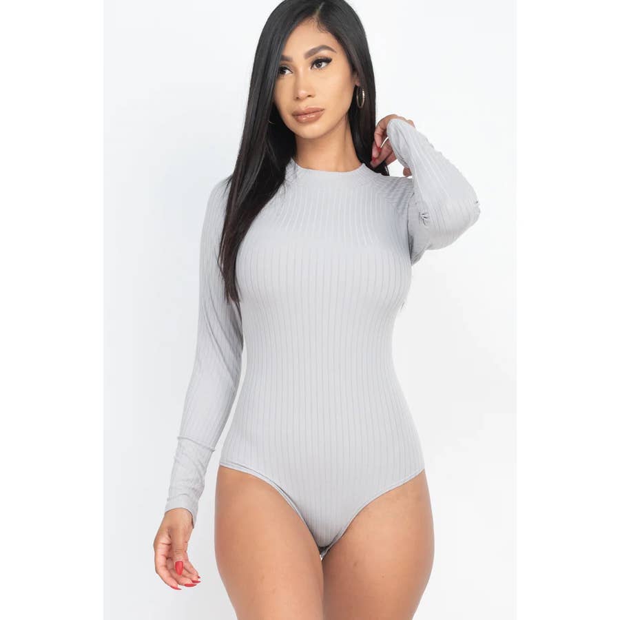 Wholesale S-XL Women Round Collar Solid Color Long Sleeve Bodysuits