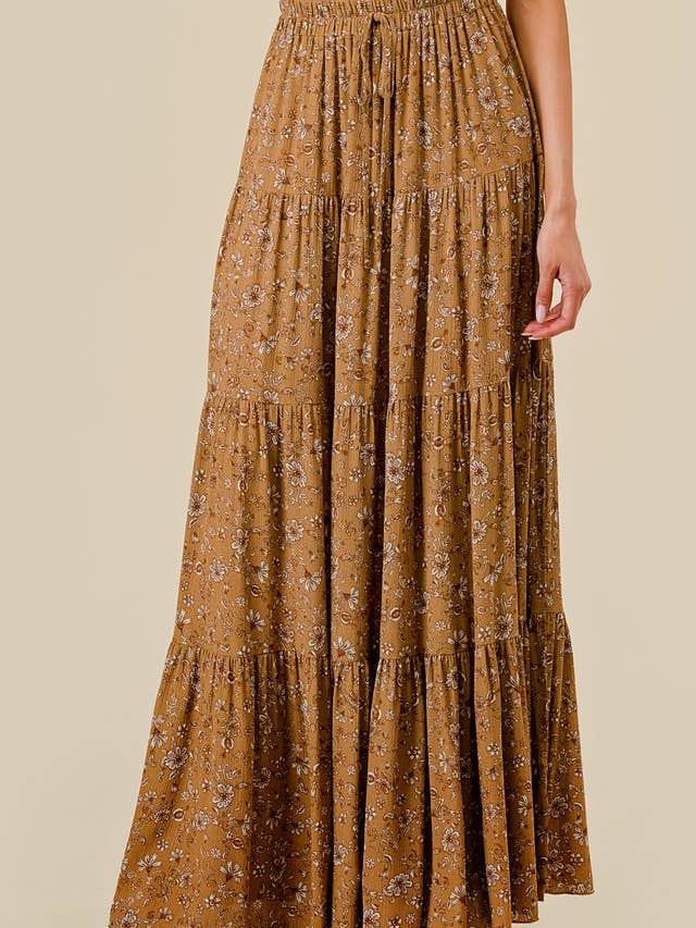 Saints & Hearts - Wholesale Skirt - Women's - SS1147G MUSTARD/GOLD PAISLEY PRINT TIERED MAXI SKIRT