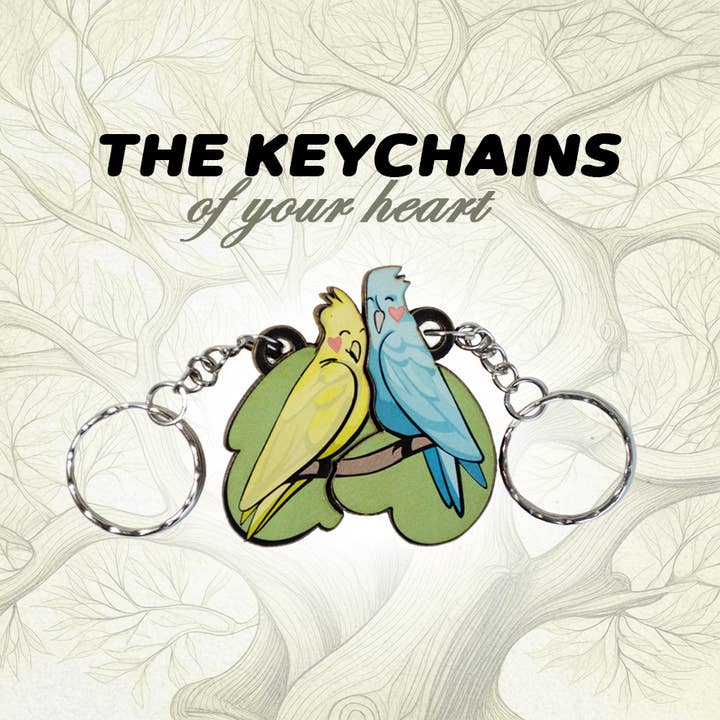 Wooden Couple Keychain Lovely Parrots for wholesale by Max Woody™