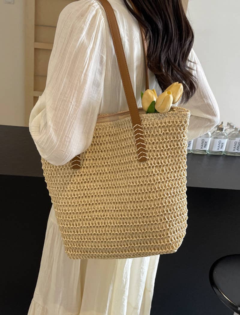 EmberLoom - Wholesale Beach Bag - Woven Straw Tote with Leather Handles9