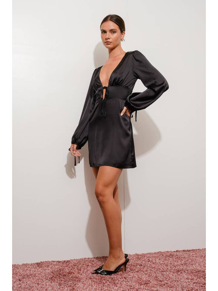 Pretty Garbage - Wholesale Dress - Women's - PLUNGE NECK MINI SATIN DRESS