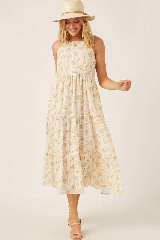 YELLOW Womens Textured Lace Detail Strappy Back Dress for wholesale on Faire4