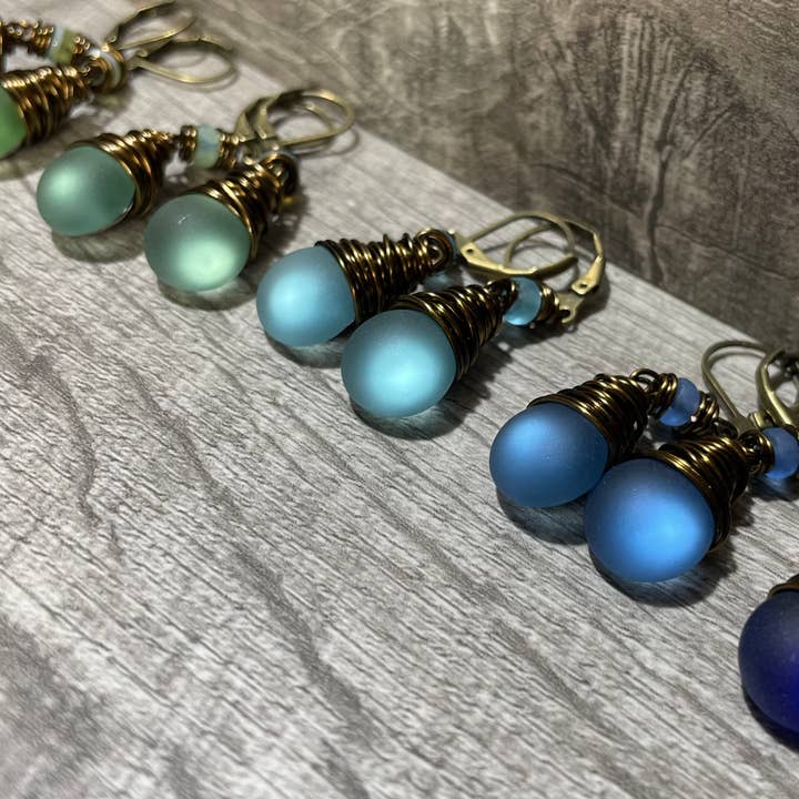 Wire Wrapped Earring Antique Brass for wholesale by Spirit Glassworks