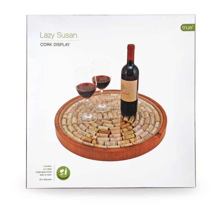 TRUE - Wholesale Lazy Susan - Lazy Susan 19 inch Glass Wood Turntable Wine Cork Display1