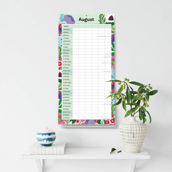 MiddleGift - Vente Calendrier - Calendrier mural organisateur familial floral Red Robin 20264