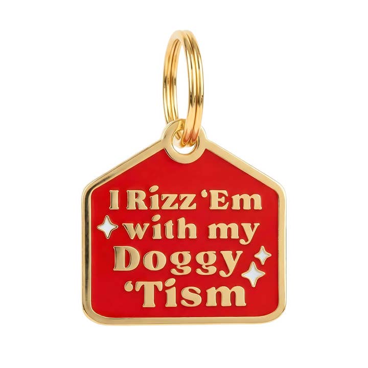 Gold Enamel Dog Tag w/ Scannable ID - Doggy 'Tism Charm for wholesale by Bad Tags